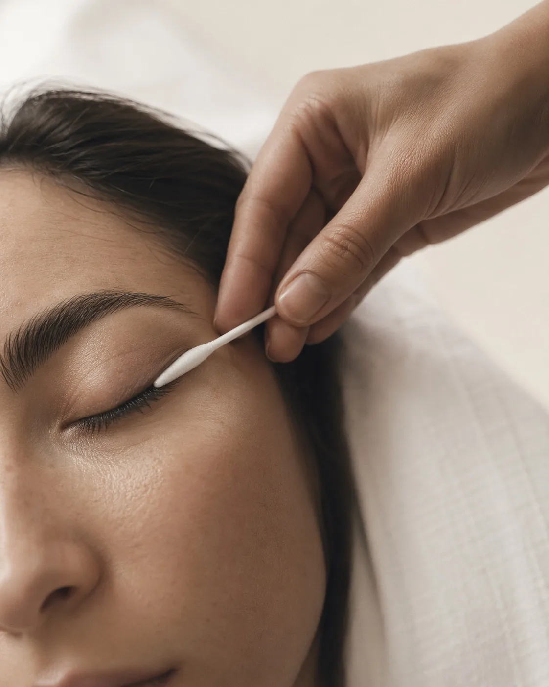 Azizam technician preparing a client for a lash lift in Dubai